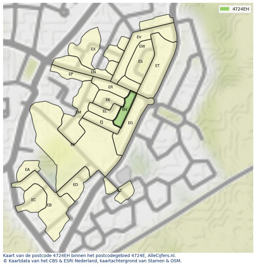 Afbeelding van het postcodegebied 4724 EH op de kaart.