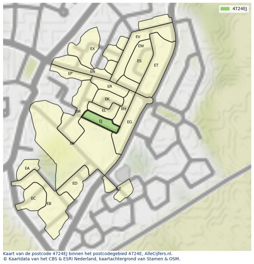 Afbeelding van het postcodegebied 4724 EJ op de kaart.