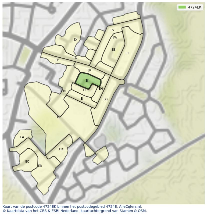 Afbeelding van het postcodegebied 4724 EK op de kaart.