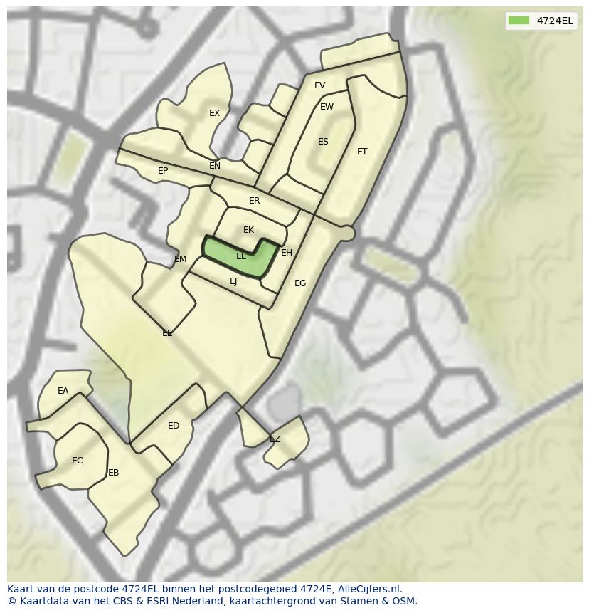 Afbeelding van het postcodegebied 4724 EL op de kaart.