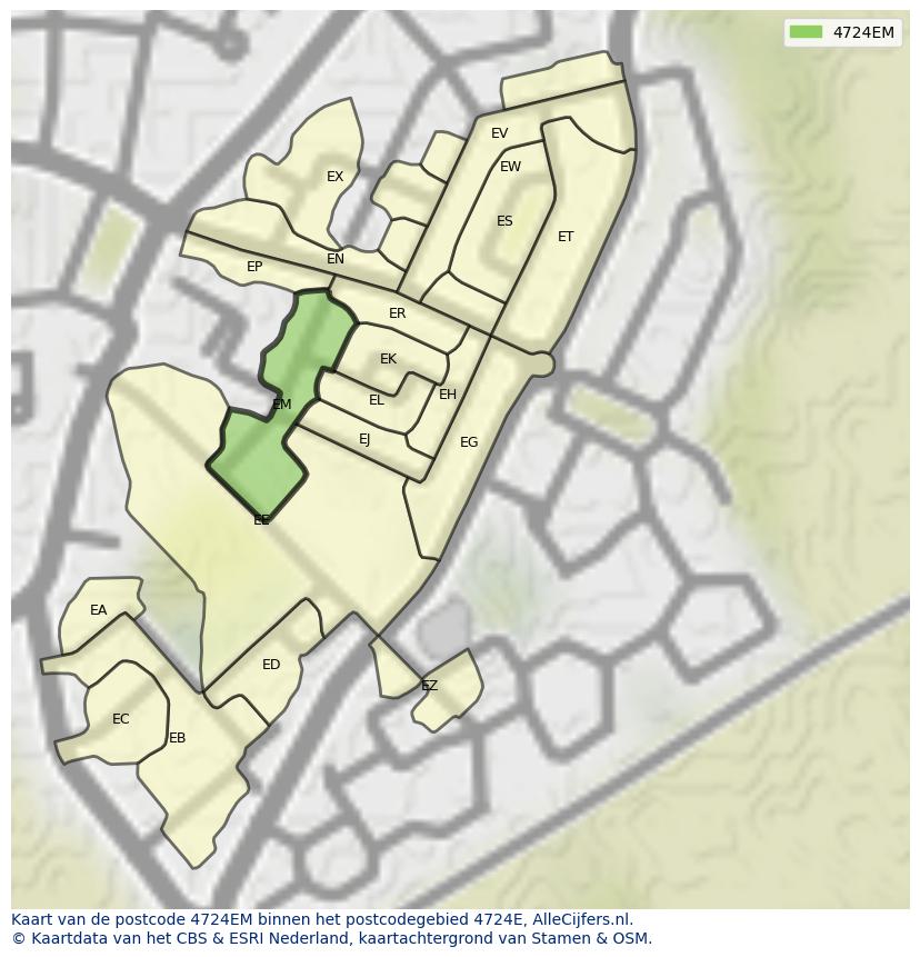 Afbeelding van het postcodegebied 4724 EM op de kaart.