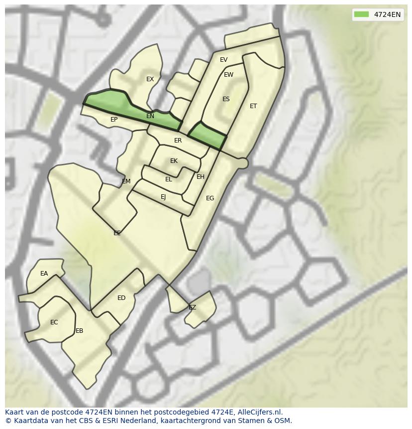 Afbeelding van het postcodegebied 4724 EN op de kaart.