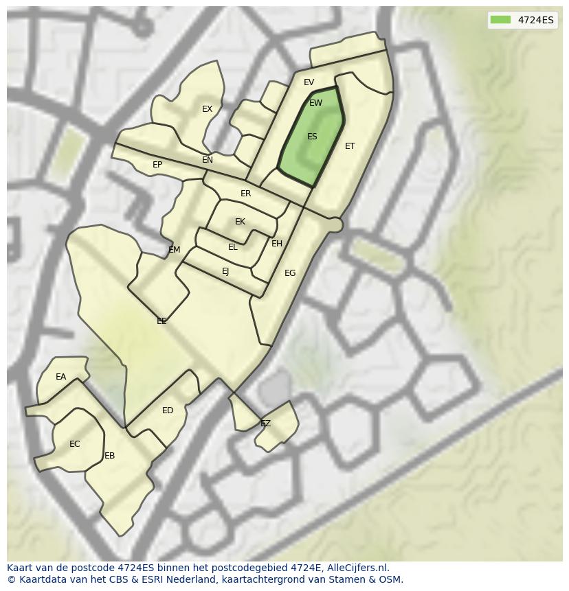 Afbeelding van het postcodegebied 4724 ES op de kaart.