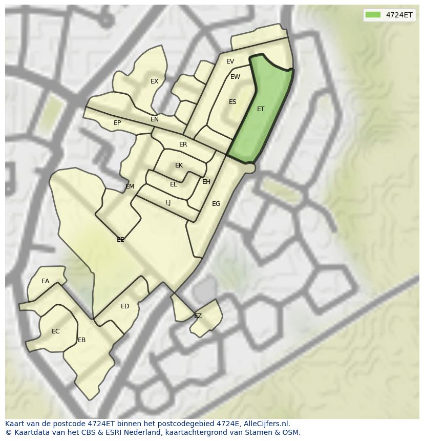 Afbeelding van het postcodegebied 4724 ET op de kaart.