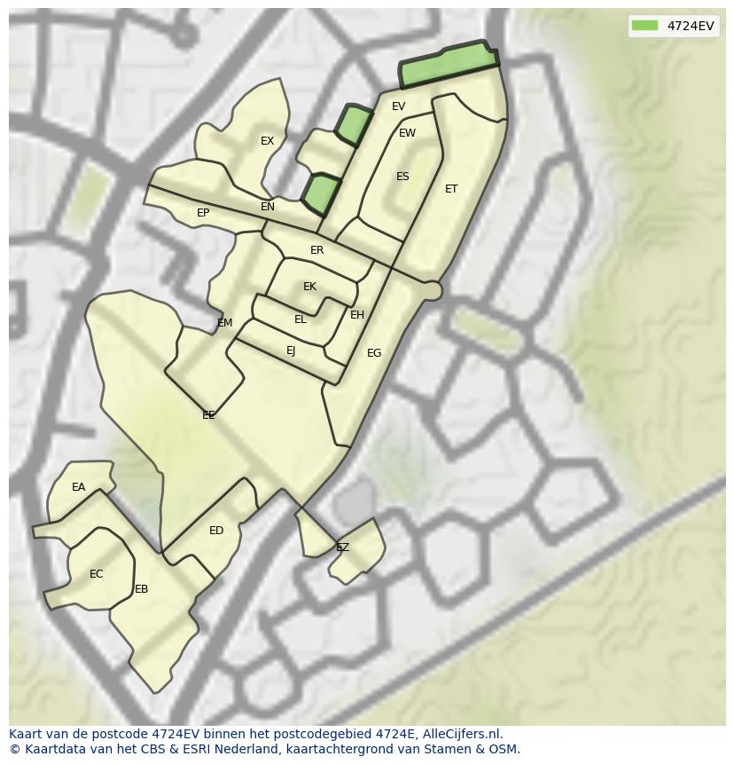 Afbeelding van het postcodegebied 4724 EV op de kaart.