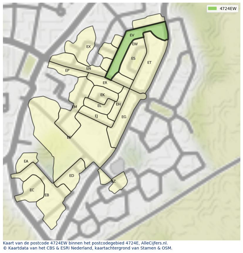 Afbeelding van het postcodegebied 4724 EW op de kaart.