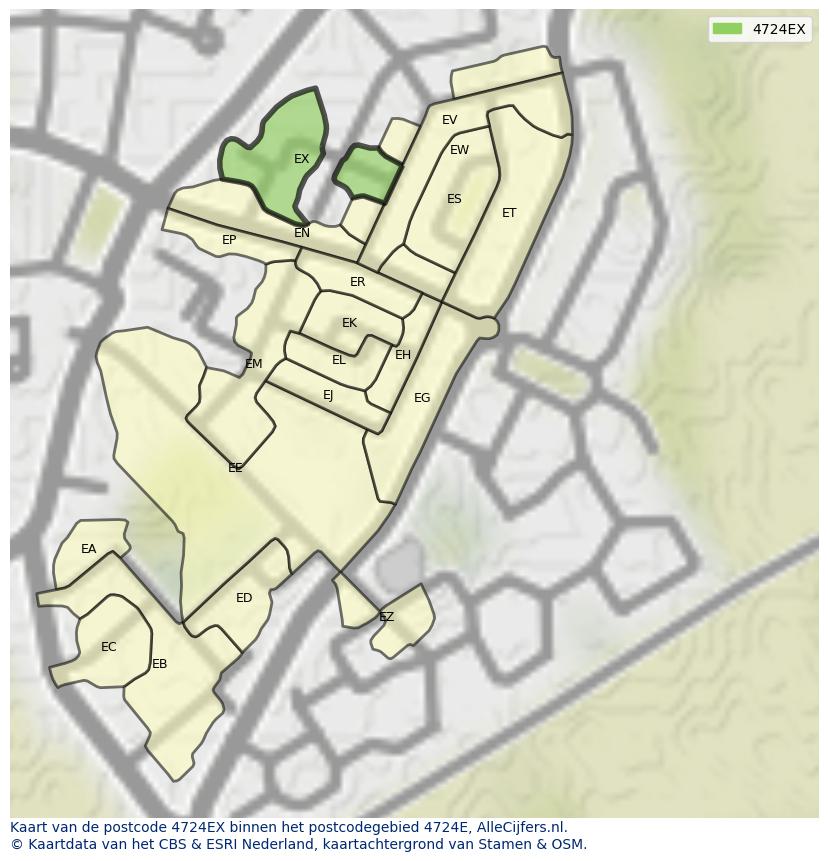 Afbeelding van het postcodegebied 4724 EX op de kaart.