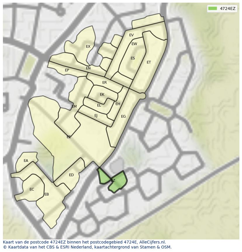 Afbeelding van het postcodegebied 4724 EZ op de kaart.