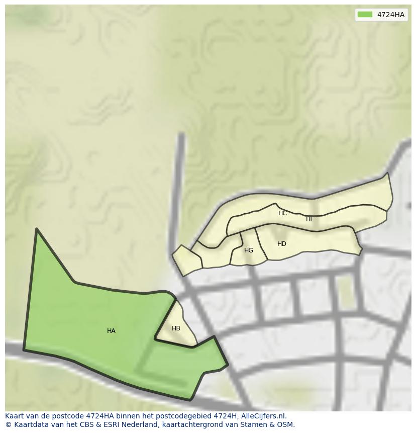 Afbeelding van het postcodegebied 4724 HA op de kaart.