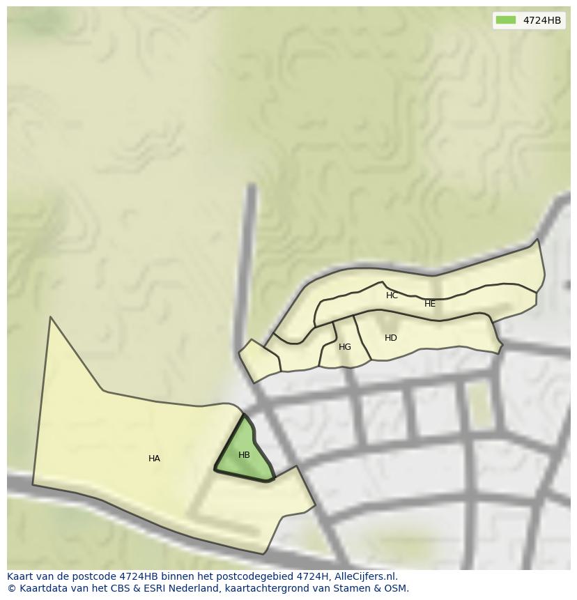 Afbeelding van het postcodegebied 4724 HB op de kaart.