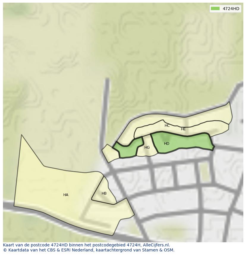 Afbeelding van het postcodegebied 4724 HD op de kaart.