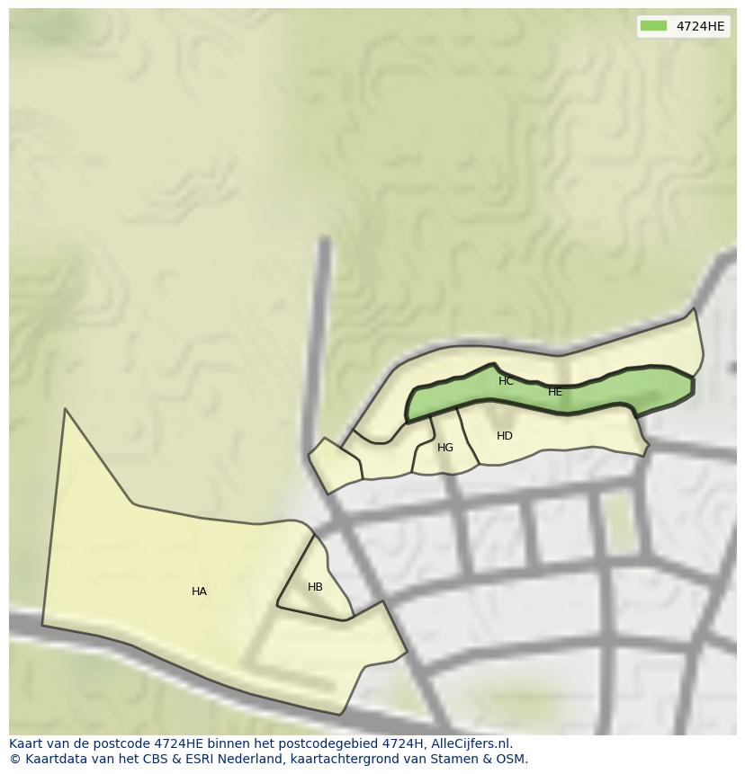 Afbeelding van het postcodegebied 4724 HE op de kaart.