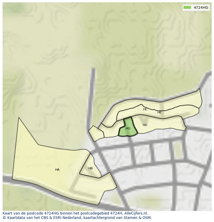 Afbeelding van het postcodegebied 4724 HG op de kaart.