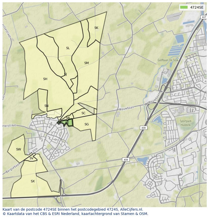 Afbeelding van het postcodegebied 4724 SE op de kaart.