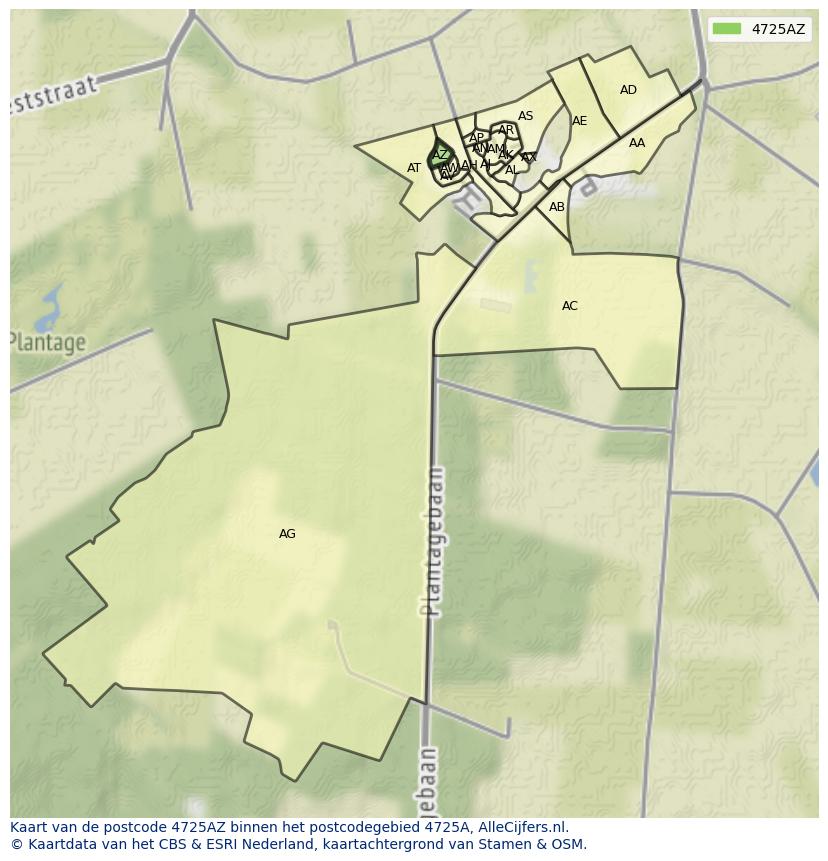 Afbeelding van het postcodegebied 4725 AZ op de kaart.