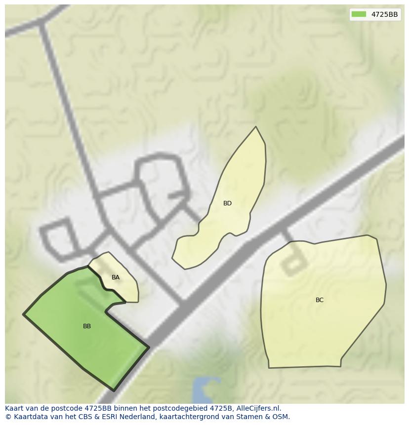Afbeelding van het postcodegebied 4725 BB op de kaart.