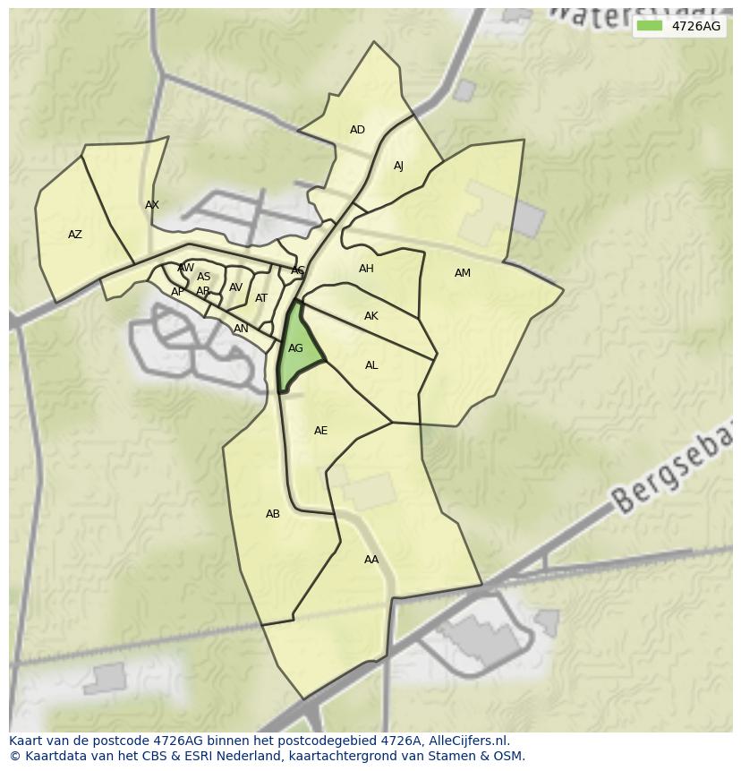 Afbeelding van het postcodegebied 4726 AG op de kaart.