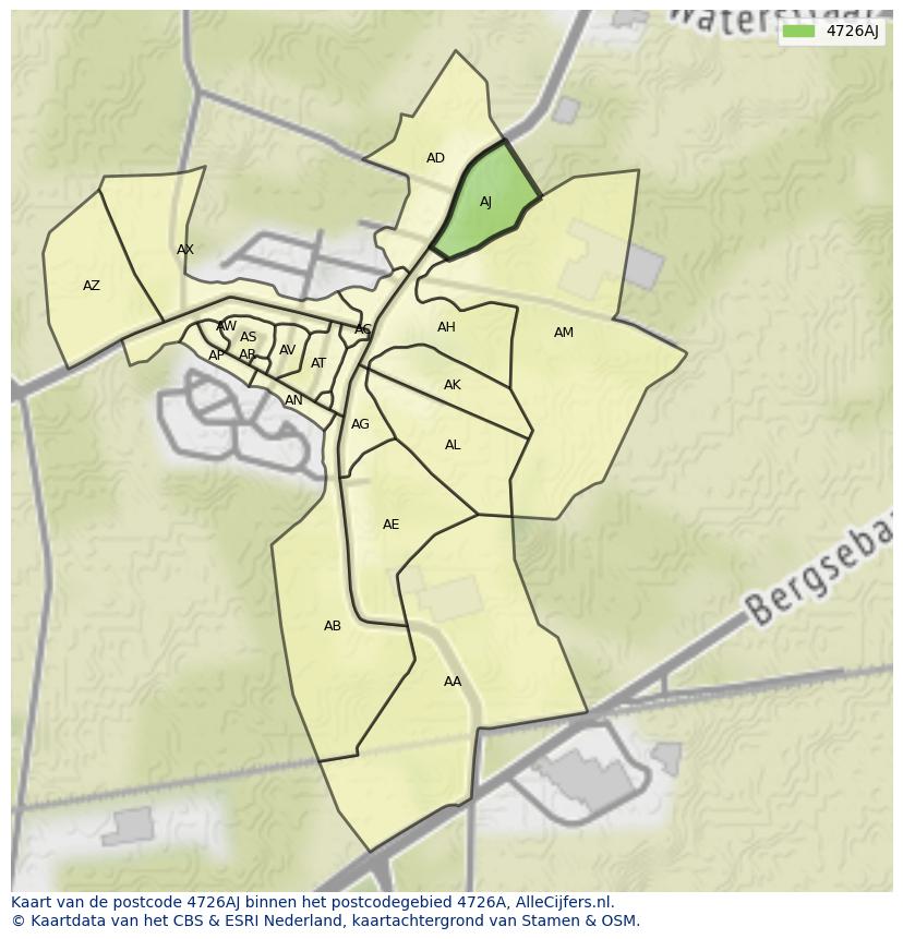 Afbeelding van het postcodegebied 4726 AJ op de kaart.