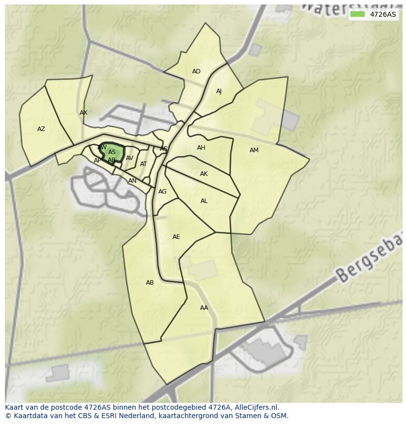 Afbeelding van het postcodegebied 4726 AS op de kaart.