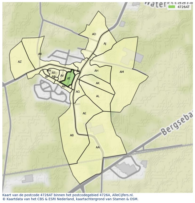 Afbeelding van het postcodegebied 4726 AT op de kaart.