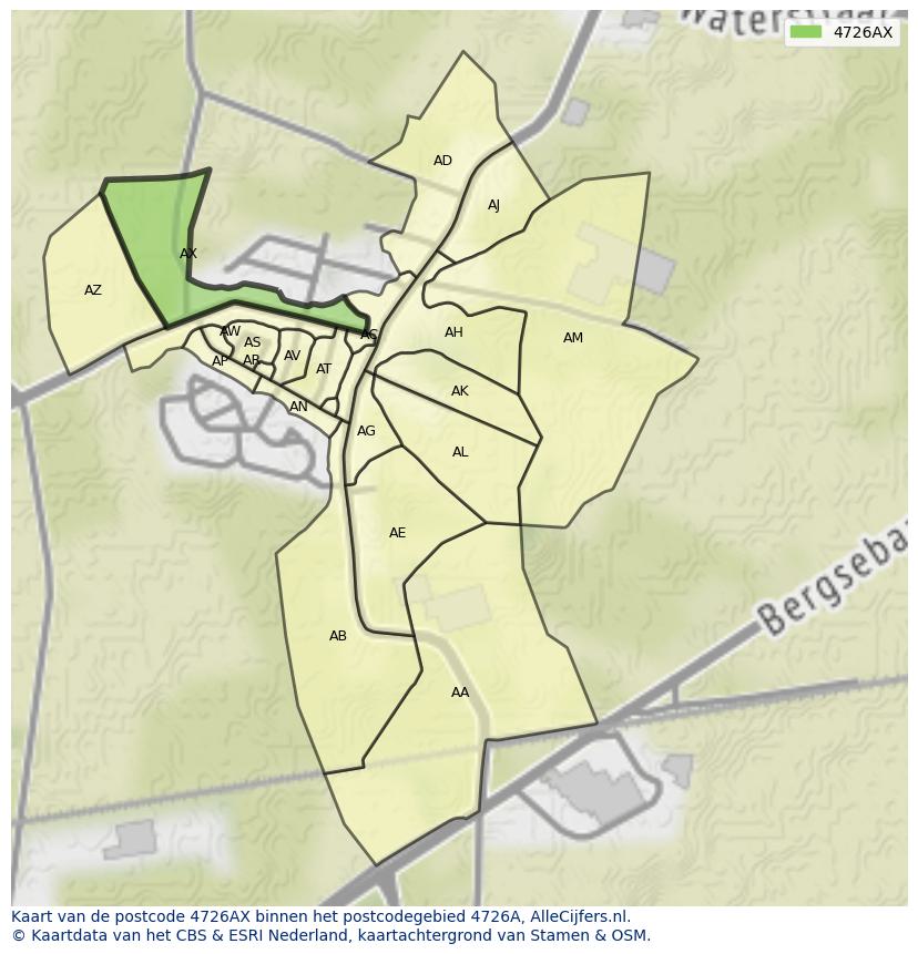 Afbeelding van het postcodegebied 4726 AX op de kaart.