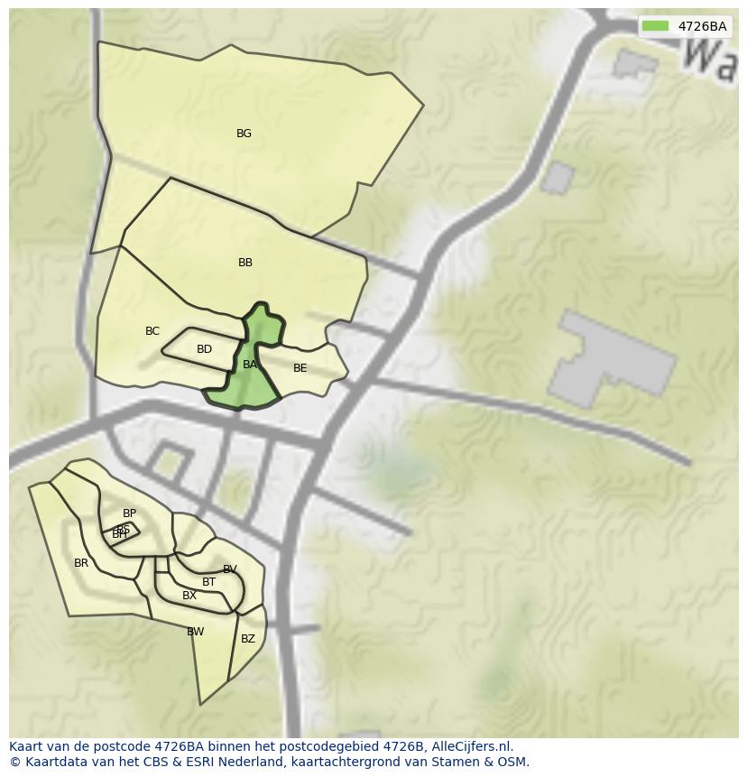 Afbeelding van het postcodegebied 4726 BA op de kaart.