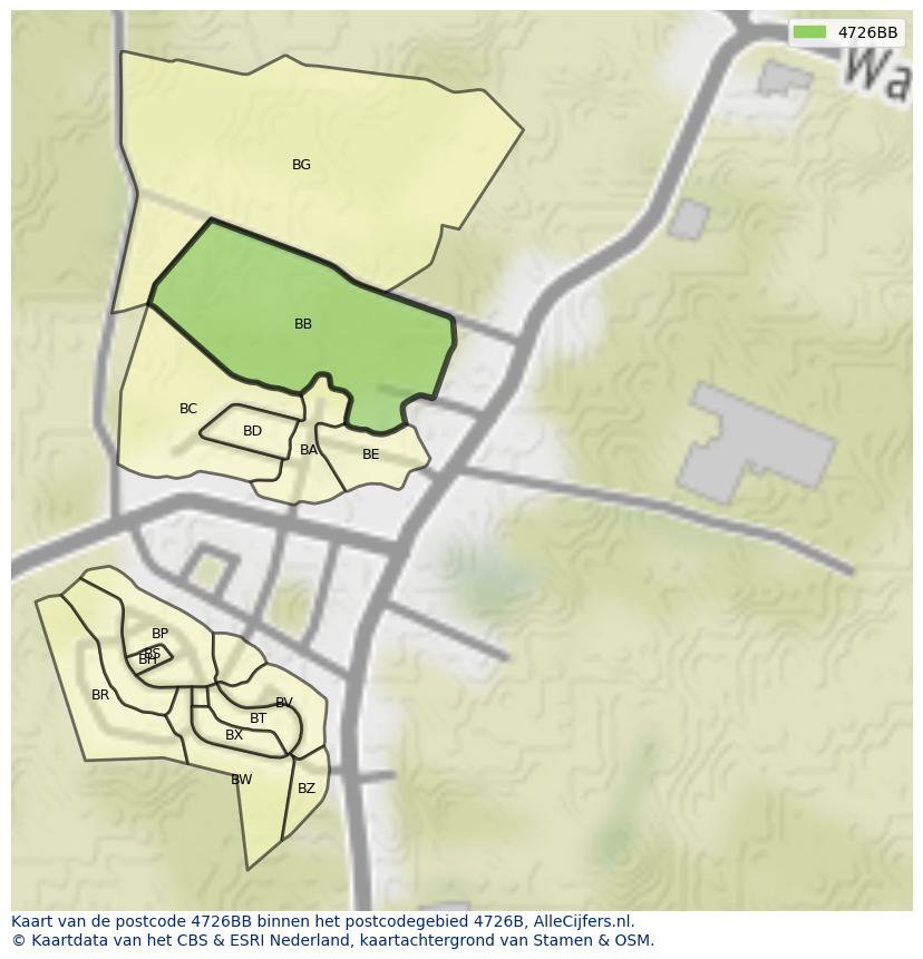 Afbeelding van het postcodegebied 4726 BB op de kaart.