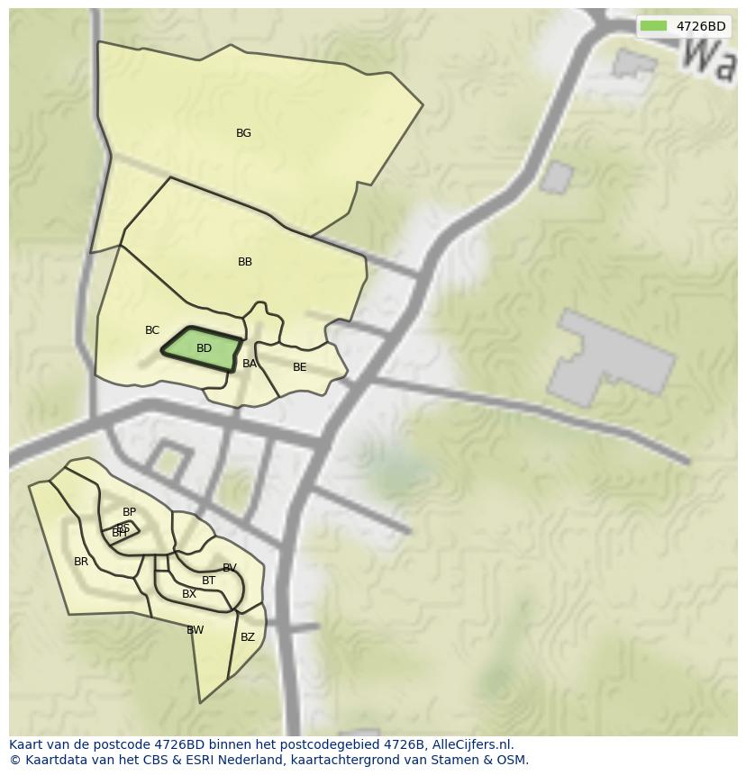 Afbeelding van het postcodegebied 4726 BD op de kaart.