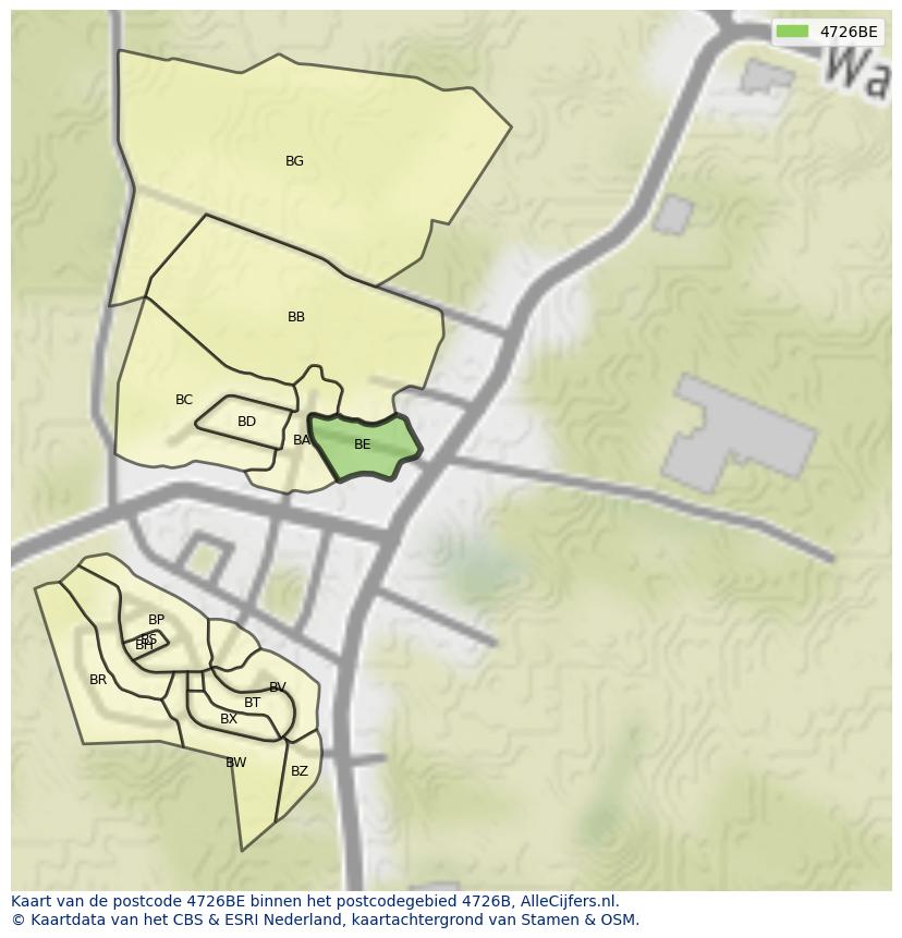 Afbeelding van het postcodegebied 4726 BE op de kaart.