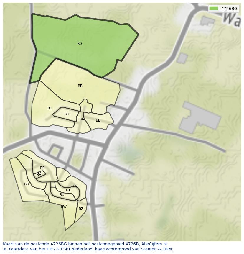 Afbeelding van het postcodegebied 4726 BG op de kaart.