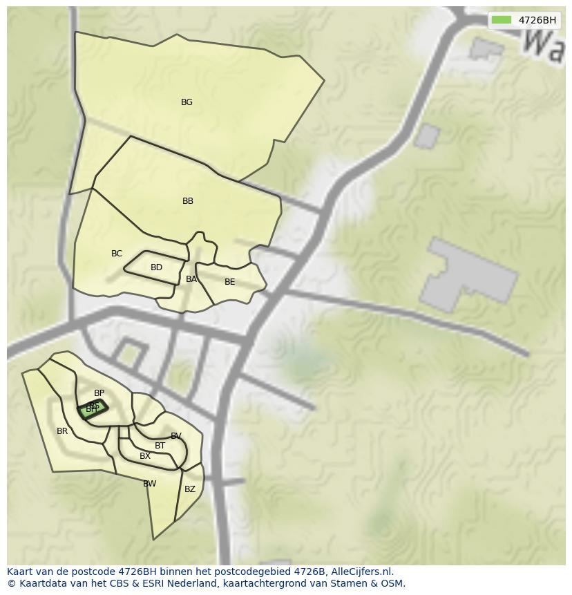 Afbeelding van het postcodegebied 4726 BH op de kaart.