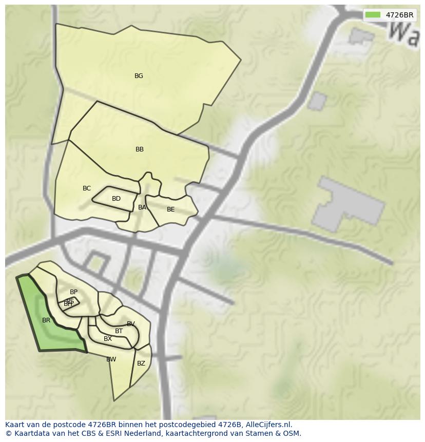 Afbeelding van het postcodegebied 4726 BR op de kaart.