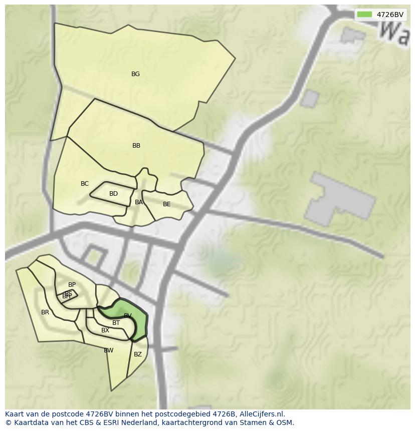 Afbeelding van het postcodegebied 4726 BV op de kaart.