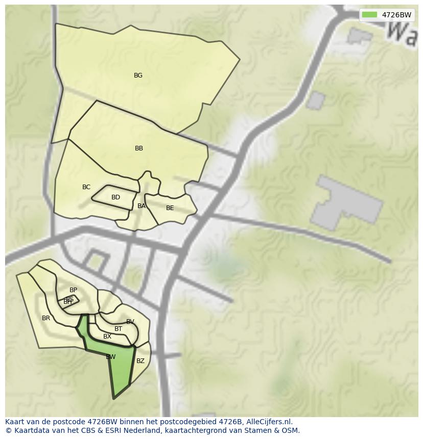 Afbeelding van het postcodegebied 4726 BW op de kaart.
