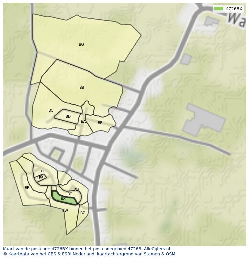 Afbeelding van het postcodegebied 4726 BX op de kaart.