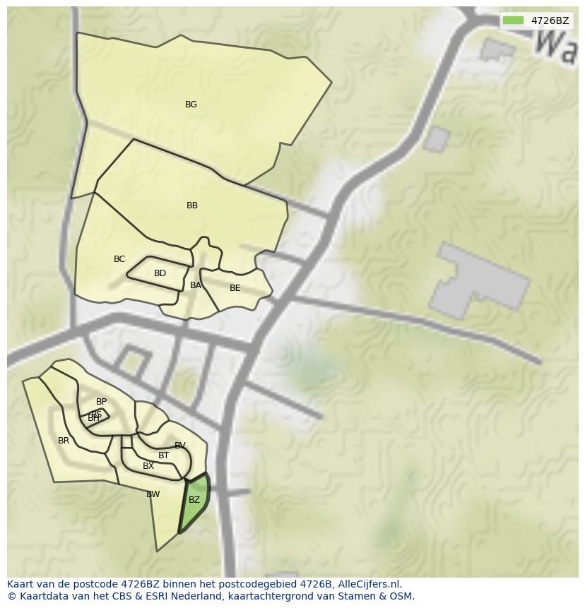 Afbeelding van het postcodegebied 4726 BZ op de kaart.
