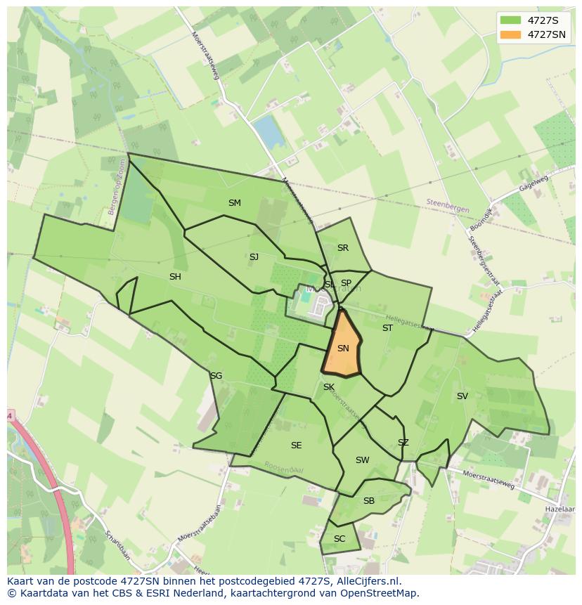 Afbeelding van het postcodegebied 4727 SN op de kaart.