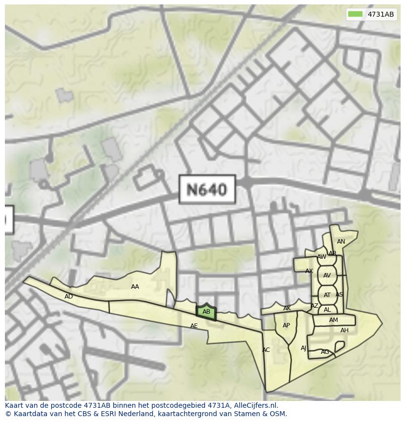 Afbeelding van het postcodegebied 4731 AB op de kaart.