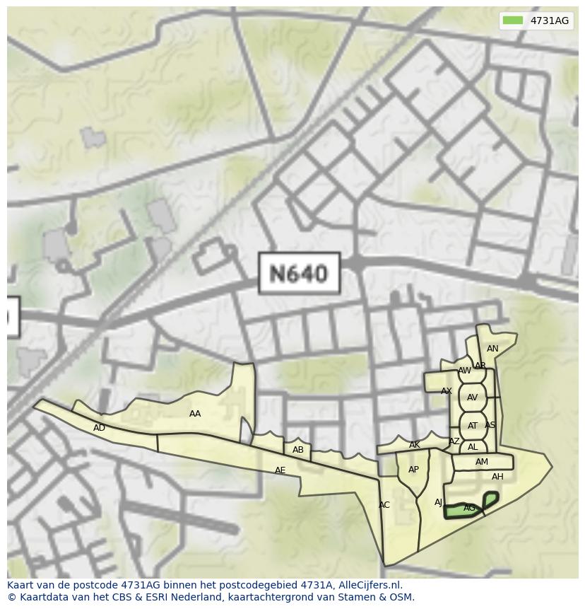 Afbeelding van het postcodegebied 4731 AG op de kaart.