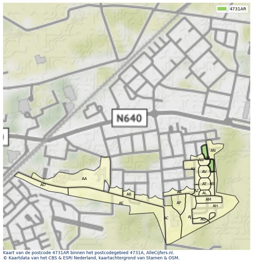 Afbeelding van het postcodegebied 4731 AR op de kaart.