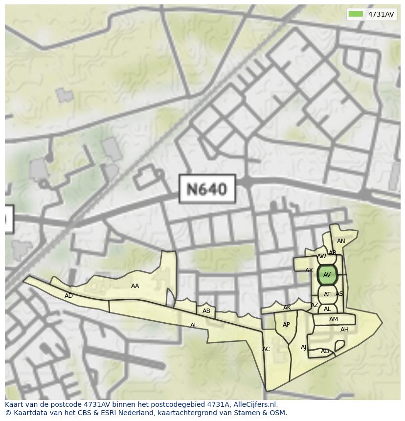 Afbeelding van het postcodegebied 4731 AV op de kaart.