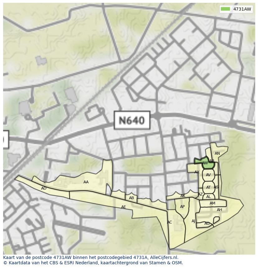 Afbeelding van het postcodegebied 4731 AW op de kaart.