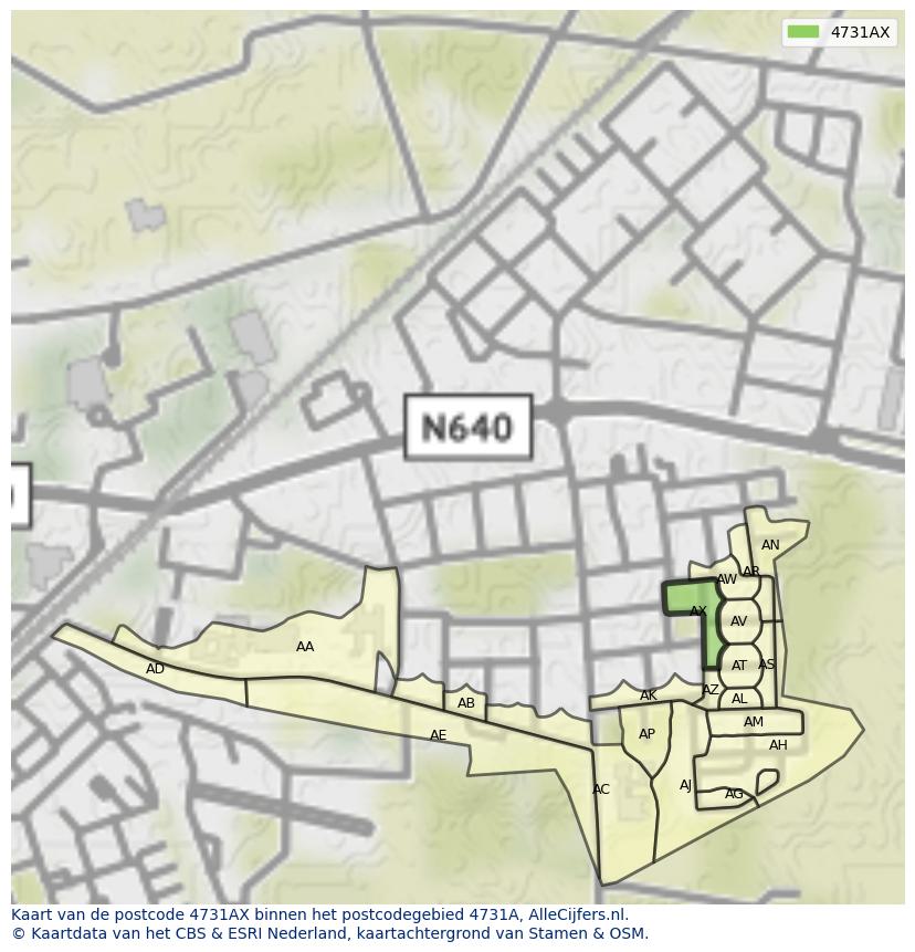 Afbeelding van het postcodegebied 4731 AX op de kaart.