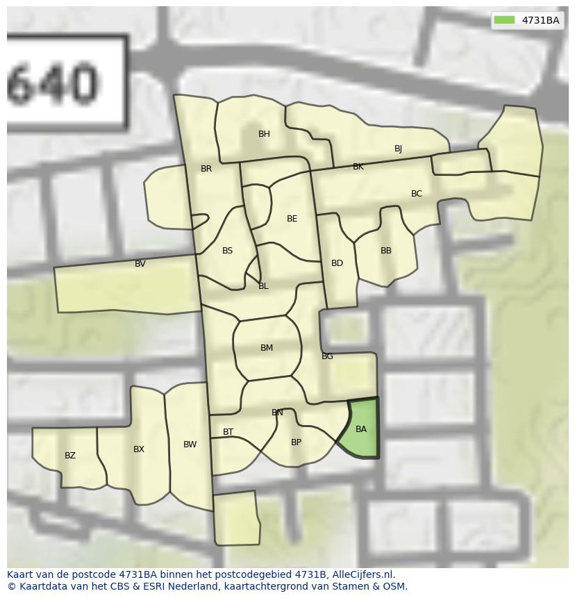 Afbeelding van het postcodegebied 4731 BA op de kaart.