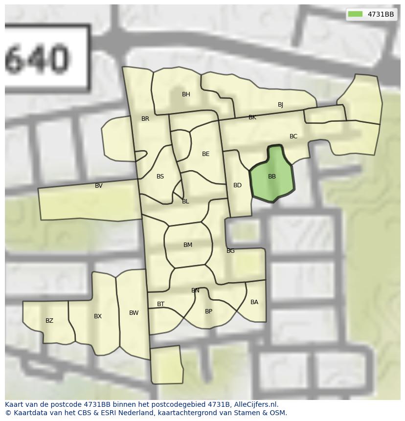 Afbeelding van het postcodegebied 4731 BB op de kaart.