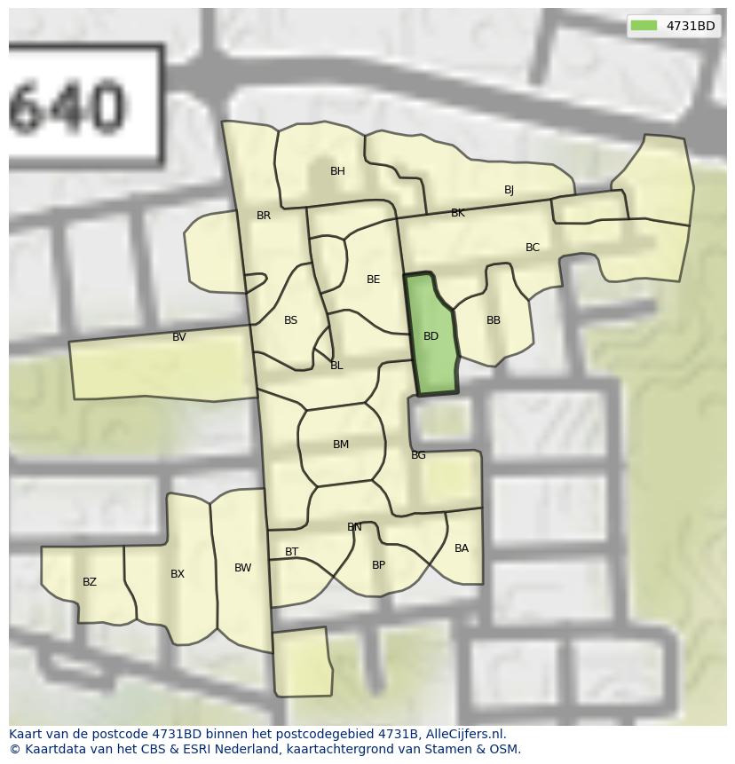 Afbeelding van het postcodegebied 4731 BD op de kaart.