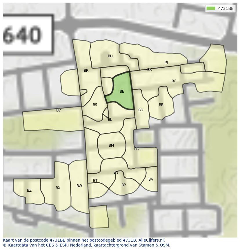 Afbeelding van het postcodegebied 4731 BE op de kaart.