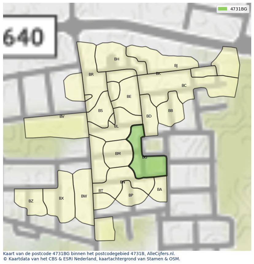 Afbeelding van het postcodegebied 4731 BG op de kaart.