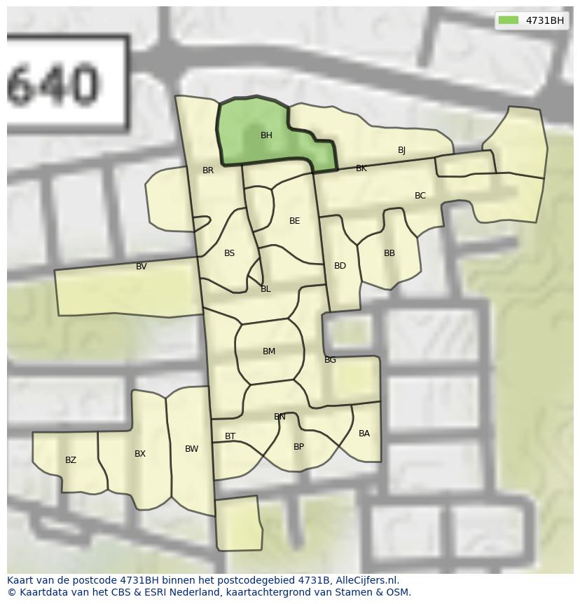 Afbeelding van het postcodegebied 4731 BH op de kaart.