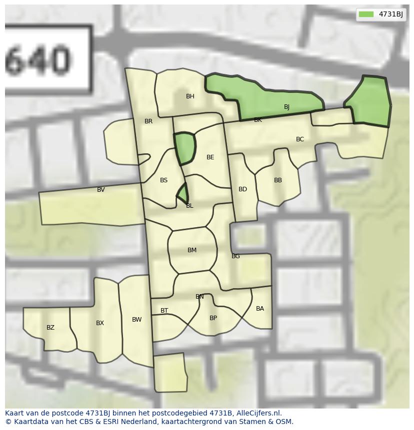 Afbeelding van het postcodegebied 4731 BJ op de kaart.